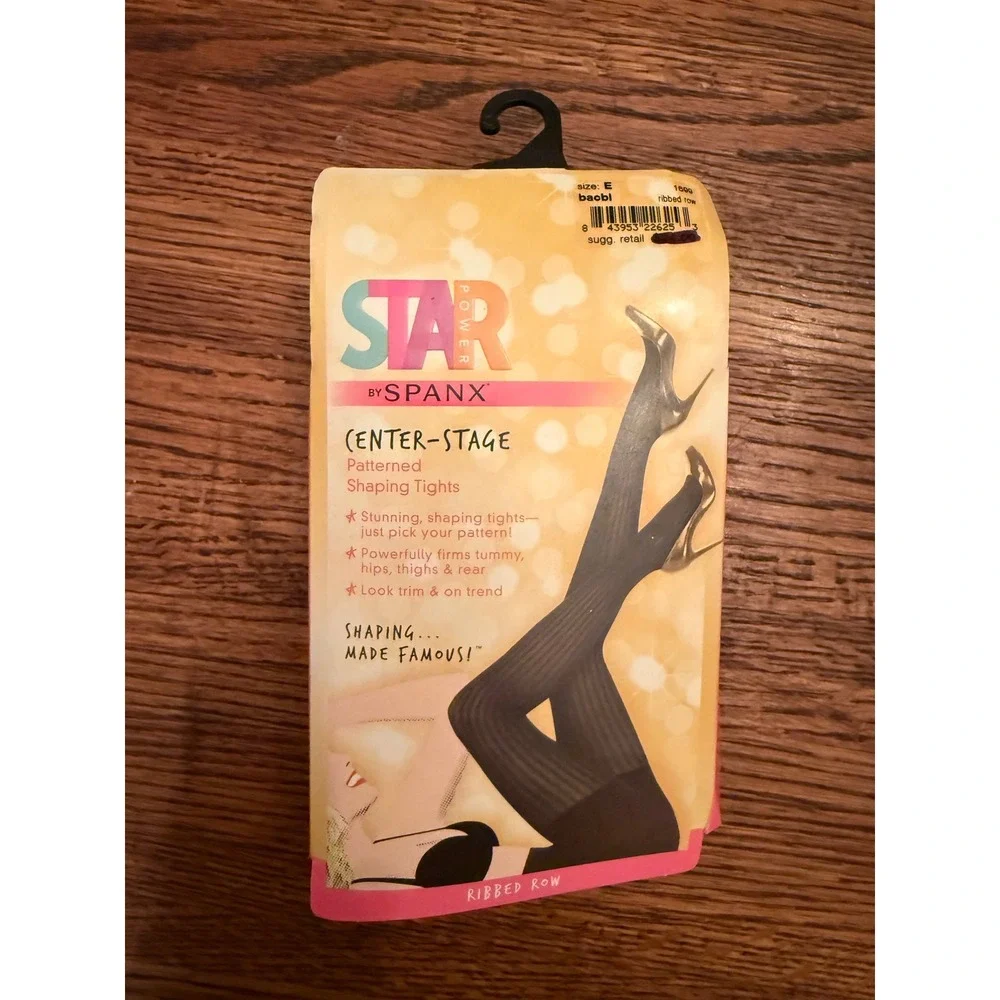 SPANX Star Power‎ Center Stage Patterned Shaping Tights Ribbed Row Black Size E